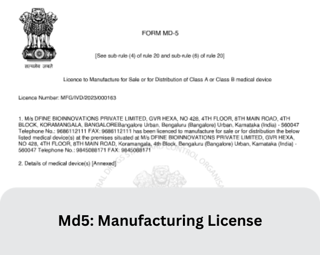 Dfine Bioinnovations MD-5 medical device manufacturing licence