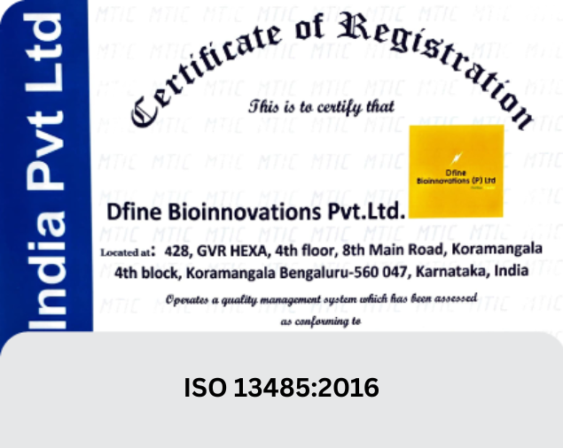 Dfine Bioinnovations ISO 13485 2016 certificate
